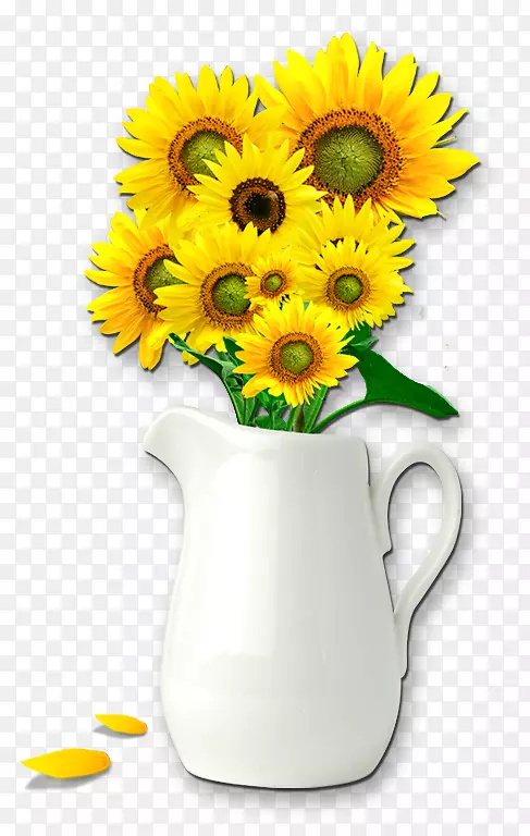 白色花瓶普通向日葵png图片.花篮