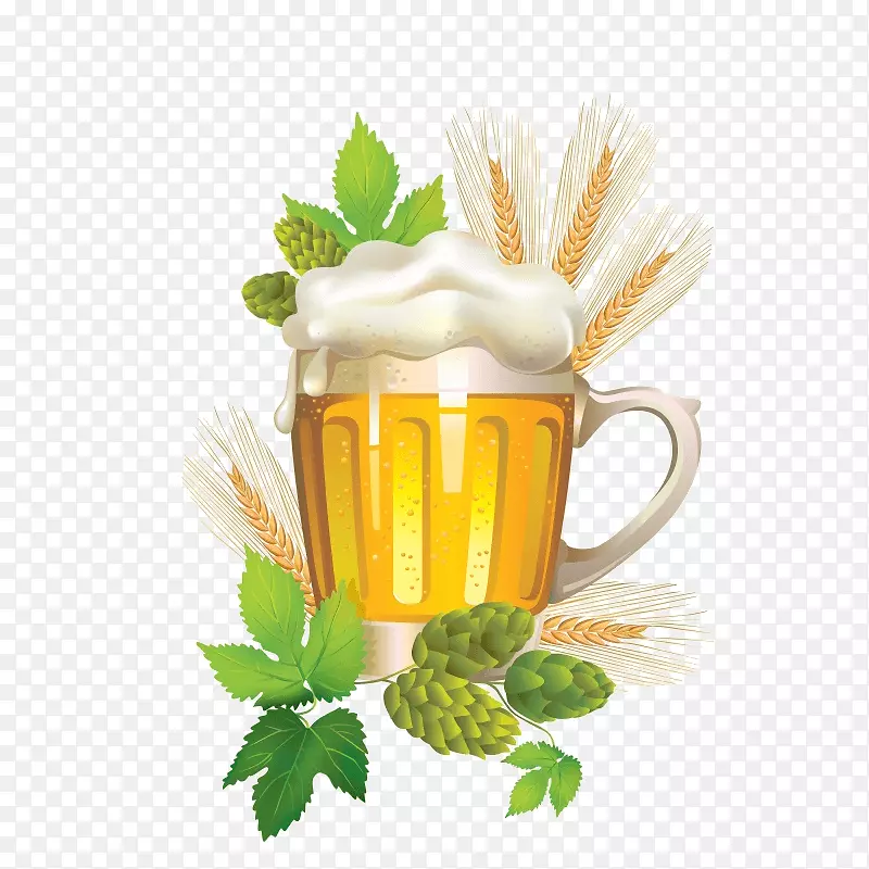 小麦啤酒图形剪辑艺术png图片.新鲜啤酒花