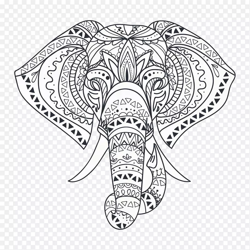 墙上贴花的曼陀罗象帆布图案-大象