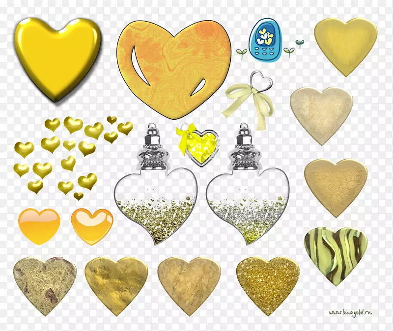 黄色png图片文字剪辑艺术画框.黄金设计的心脏
