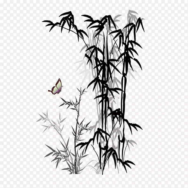 水墨画png图片图像竹子设计-彩绘女蝴蝶