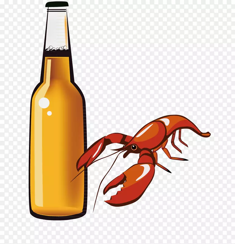 啤酒多刺龙虾酒精饮料瓶和啤酒