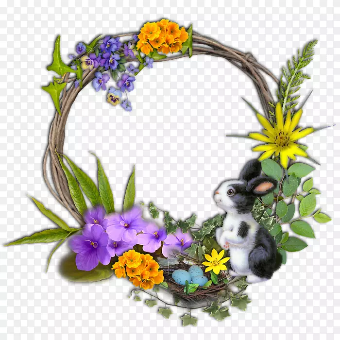 复活节兔子彩蛋花环复活节明信片-图像编辑