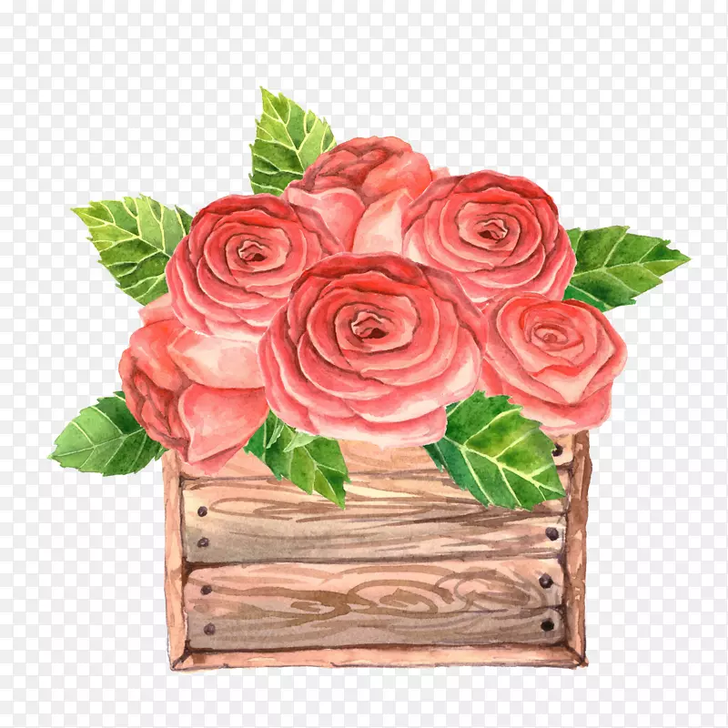 纸园玫瑰花卉设计贴纸水彩画-童话背景