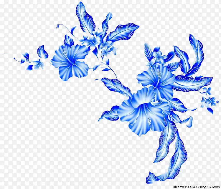 花卉设计png图片绘制图像.蓝色花边