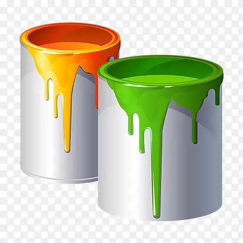 油漆滚筒，彩色水桶，房屋油漆机和装潢工.油漆桶