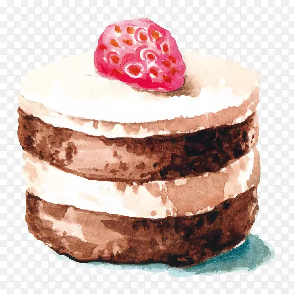 蛋糕巧克力蛋糕水彩画草莓蛋糕巧克力覆盖草莓