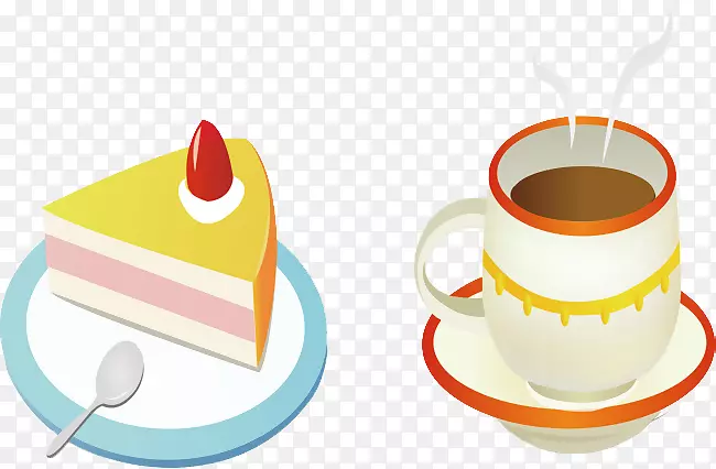 咖啡杯咖啡厅巧克力蛋糕夹艺术-咖啡卡通