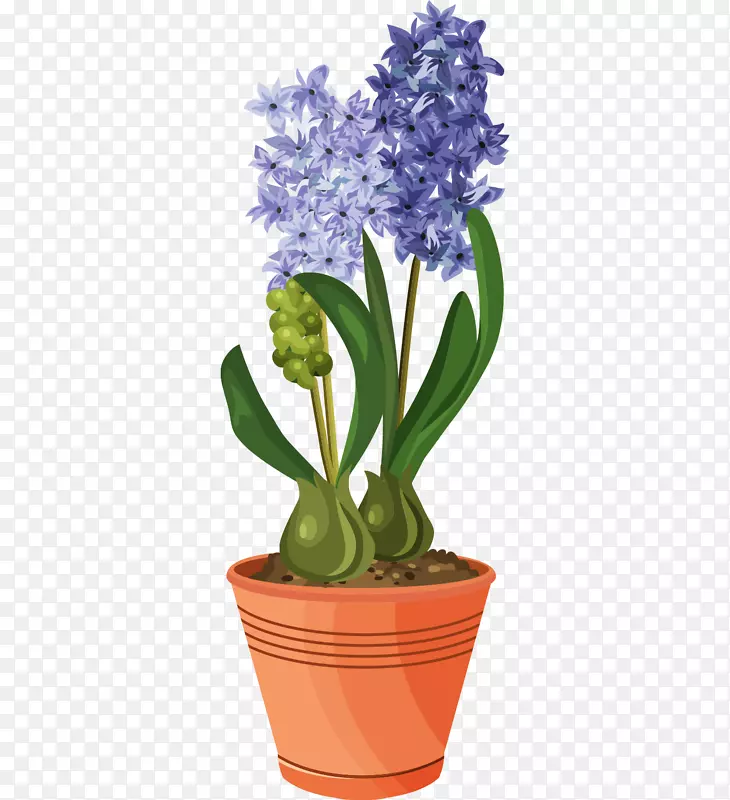 花盆植物图形剪贴画郁金香-复古花卉设计