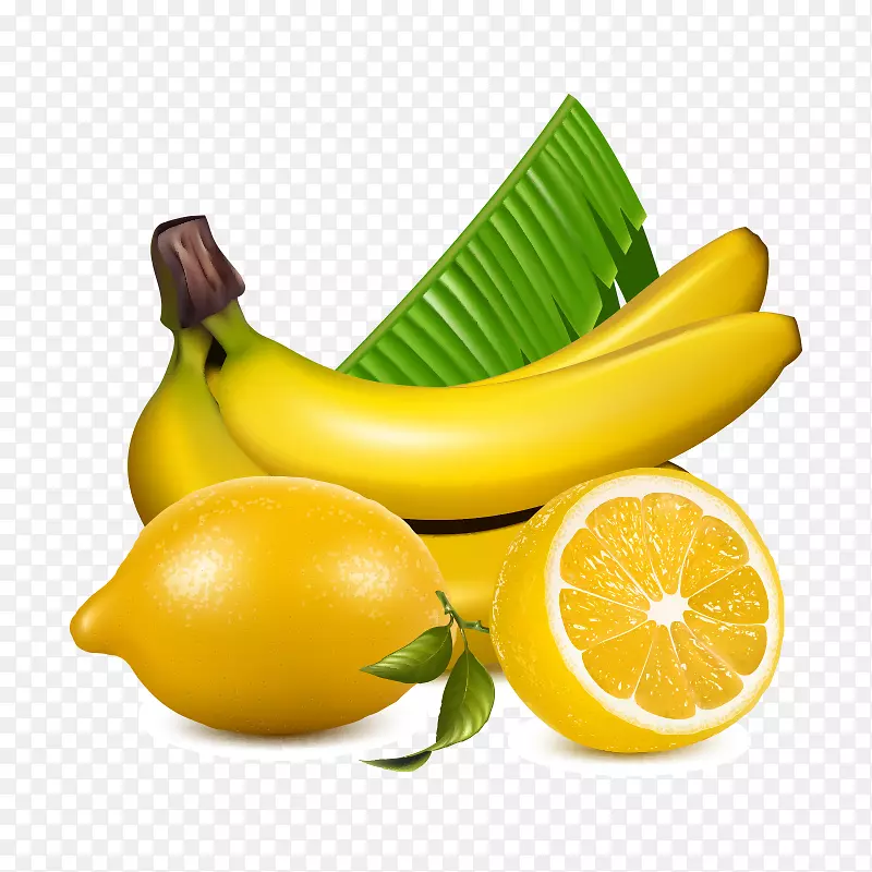 柠檬图形摄影水果插图.香蕉罐头
