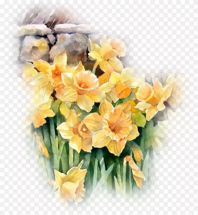 水彩：花松水彩画油画