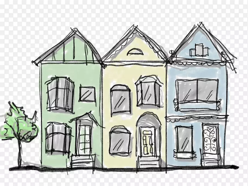 建筑房屋插图素描产品.阿奇水彩