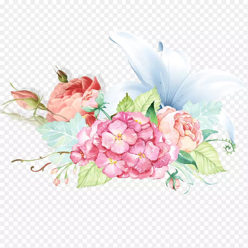 水彩：花卉水彩画桌面壁纸花卉设计png图片水彩画粉红色