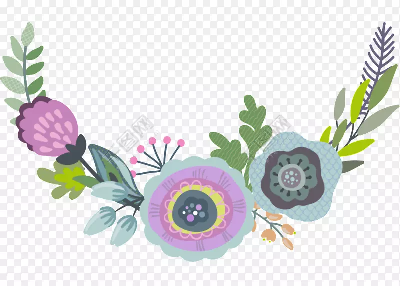 花卉设计图形花环插图.弧形装饰