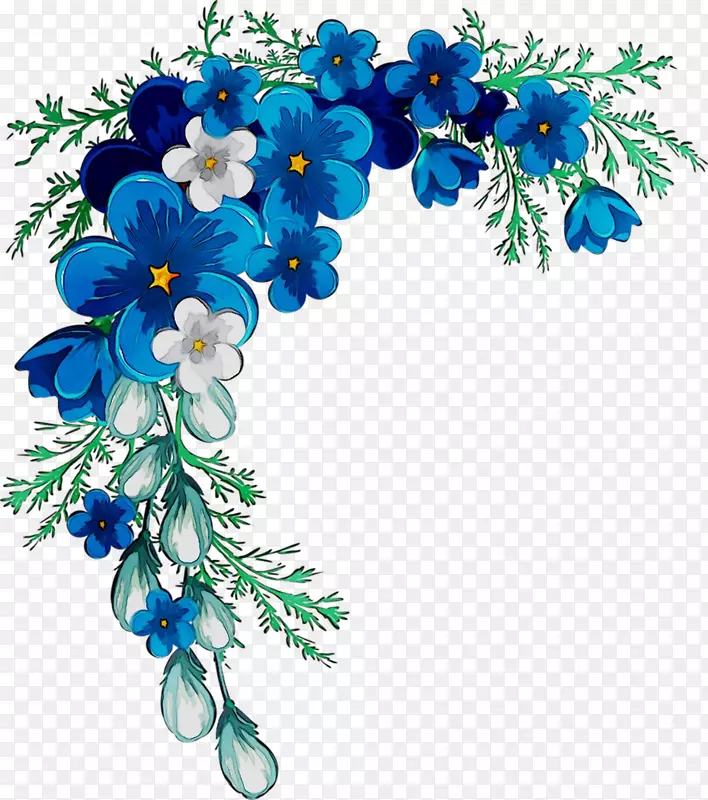 花卉设计蓝色剪贴画花环和花束