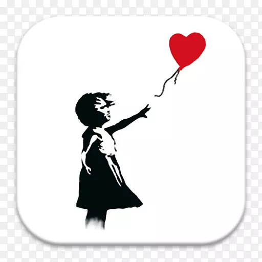 气球女孩的爱是在垃圾桶画家的绘画-绘画。