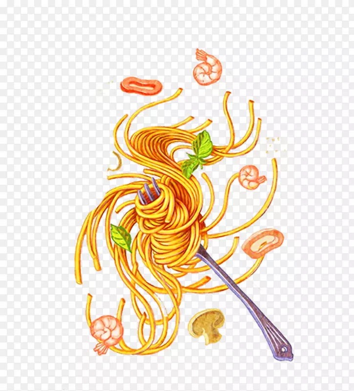 意大利面，欧洲料理，面条食品-巴卡迪水彩画