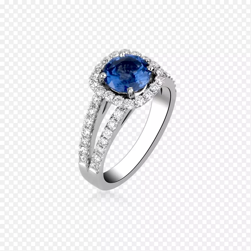 订婚戒指蓝宝石钻石纸牌戒指