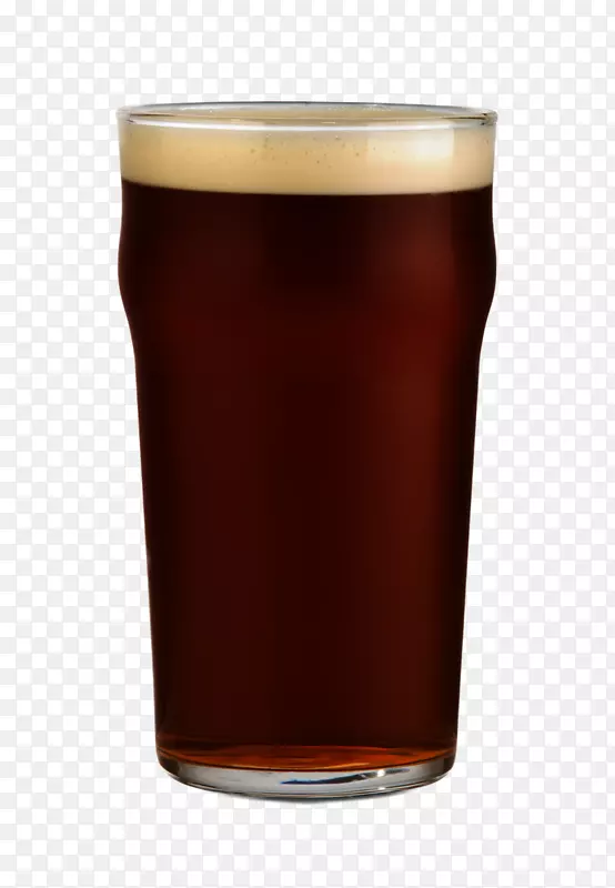 棕色麦芽啤酒，粗壮的品脱玻璃啤酒
