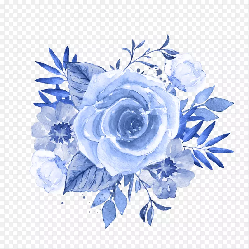 png图片水彩画蓝色花卉设计.花