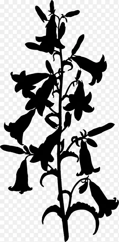 黑白剪贴画花叶植物茎