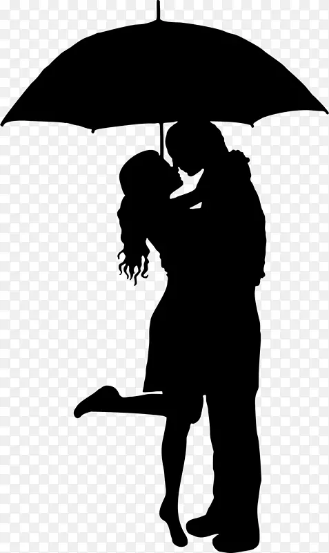 伞吻浪漫雨影