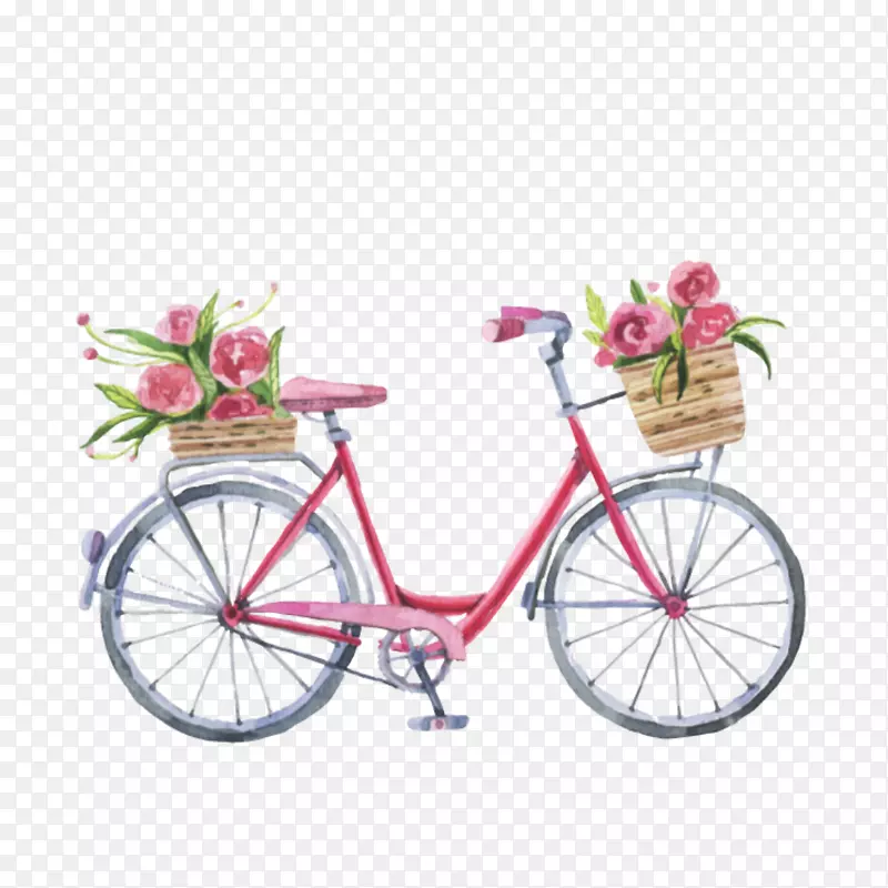 自行车篮绘制城市自行车插图.自行车