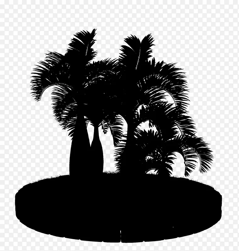 亚洲棕榈黑白枣棕榈树剪影