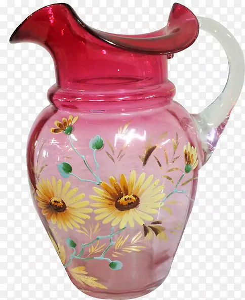花瓶古董玻璃水壶手绘花束