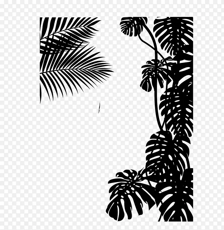 棕榈树黑白松字形线