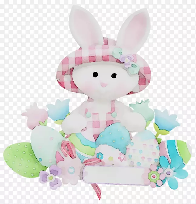 复活节兔子毛绒玩具和可爱的玩具兔子