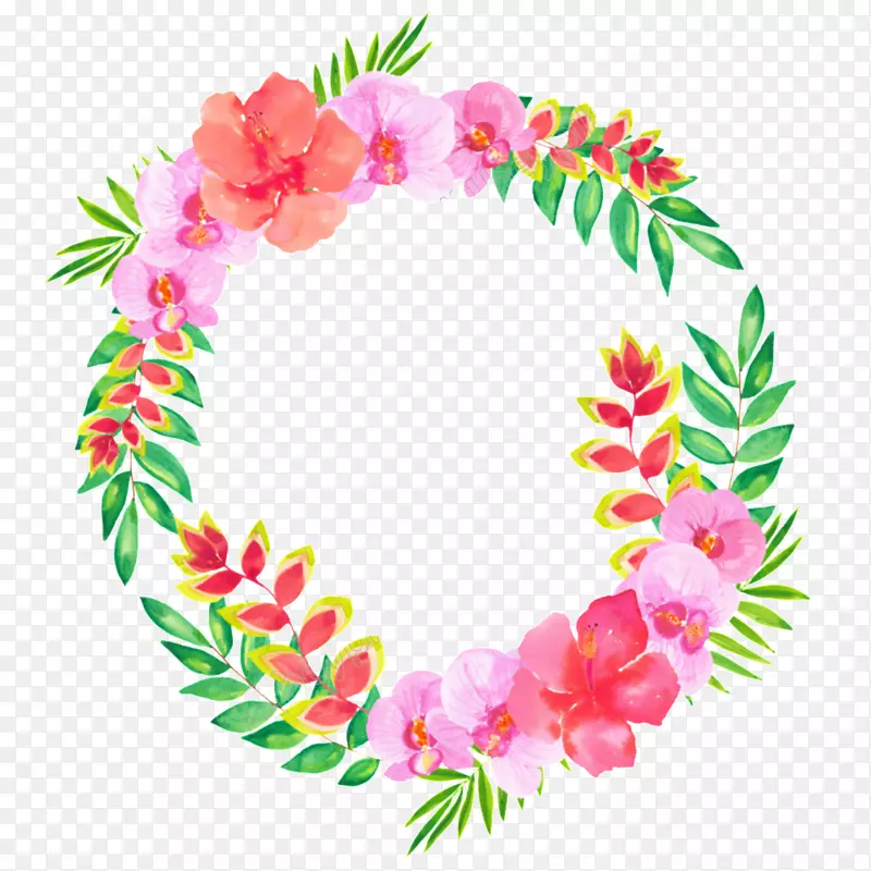 水彩画花环图形插图.花