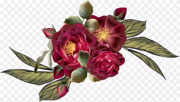 花卉设计，切花，花园玫瑰，卷心菜，玫瑰-三月PNG PSD