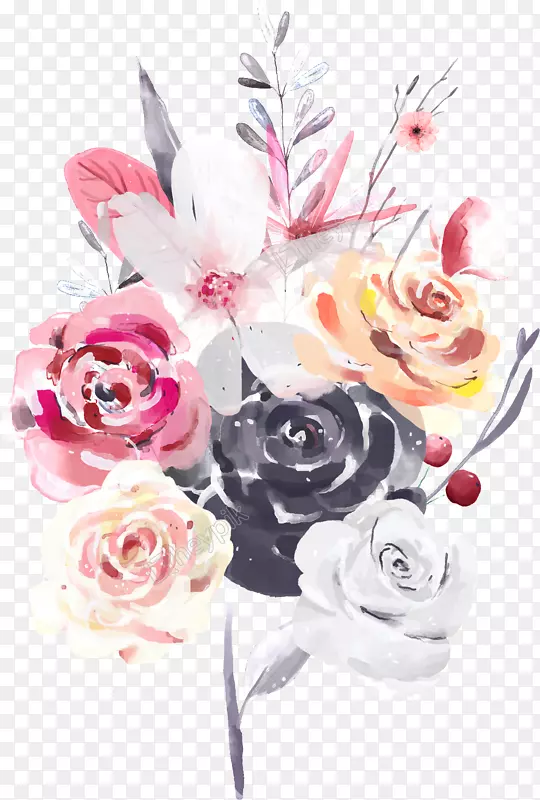 花园玫瑰花卉设计花束切花-斋月COM PNG水彩画