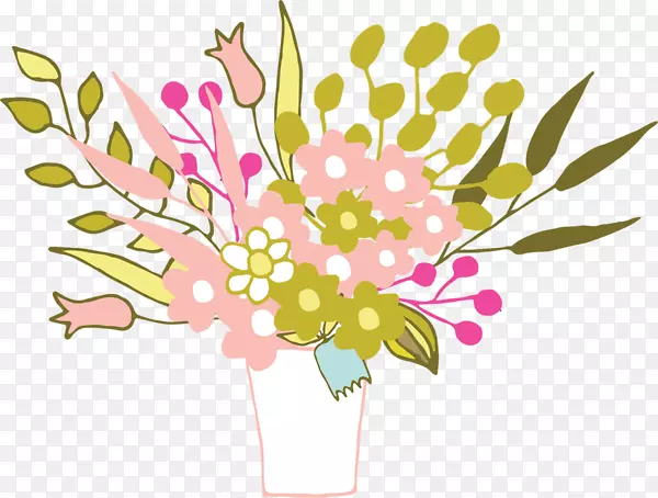 花卉设计切花花瓣花束水彩画盆景卡通