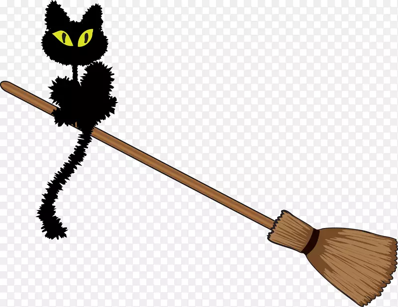 扫帚黑猫图形女巫扫帚png下载