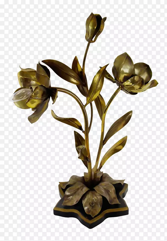 开花植物黄铜青铜花瓶