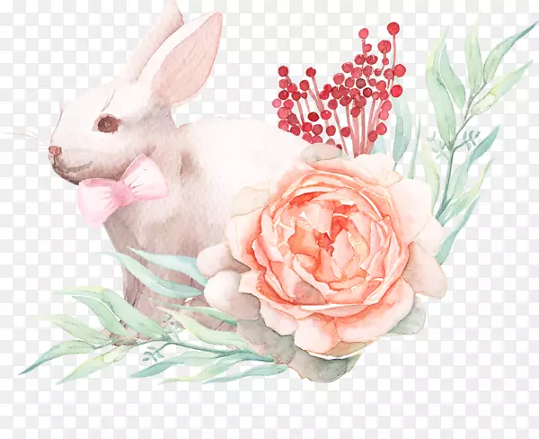 复活节兔子水彩画png图片兔子模板PNG水彩画