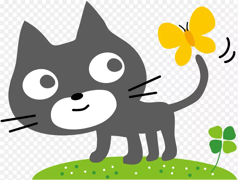 黑猫插图四叶三叶草图片