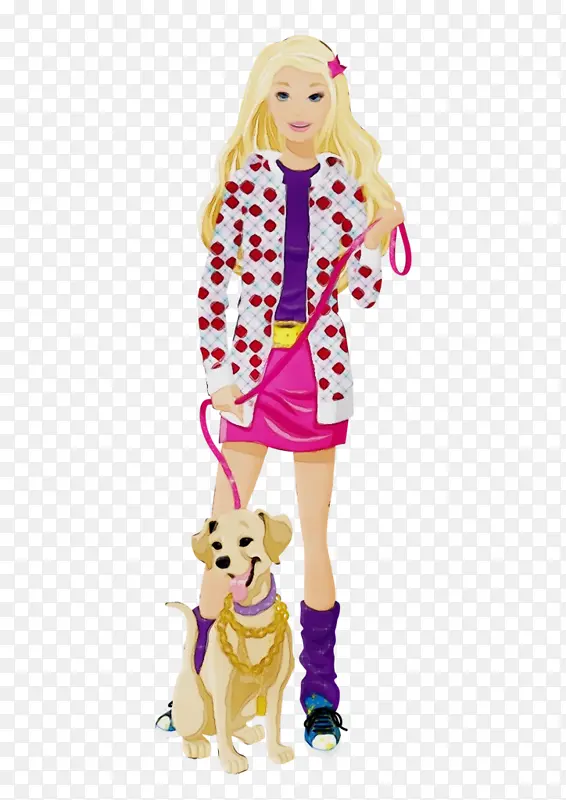 芭比娃娃玩具肯画画婴儿绘画女孩粉色金发外套动物形象伴犬小鹿假发