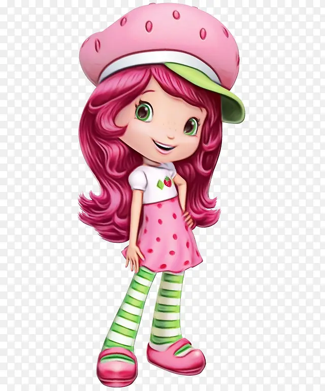 芭比娃娃卡通玩具儿童游戏女孩人物小雕像粉色草莓棕色头发草莓植物