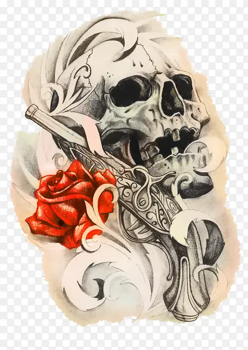 纹身 头骨 玫瑰