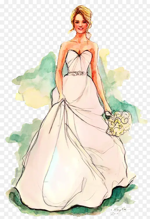 绘画 新娘 婚纱