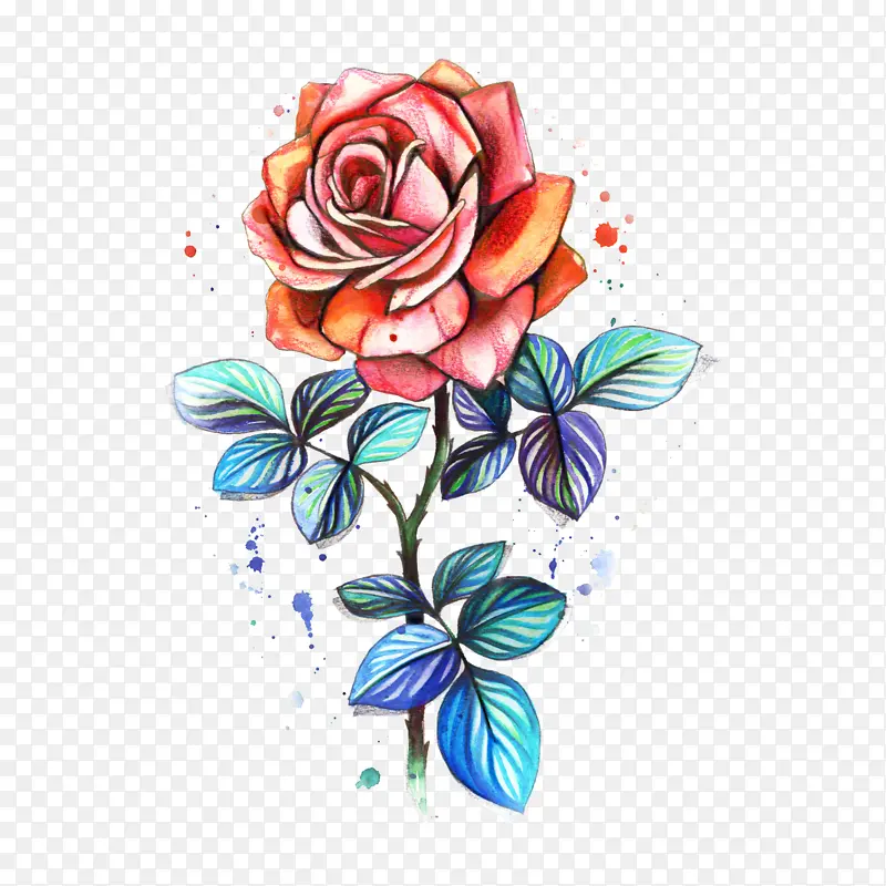 纹身 花卉设计 水彩画