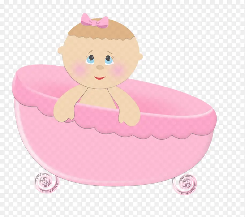 粉色 洗澡 卡通