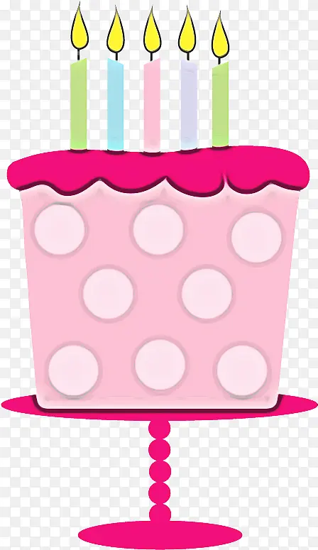 粉色生日蜡烛波尔卡圆点蛋糕烘焙杯食物