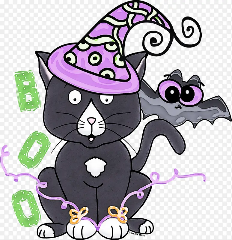 紫色 卡通 黑猫