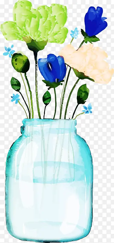 水彩石匠罐 水彩花 花瓶