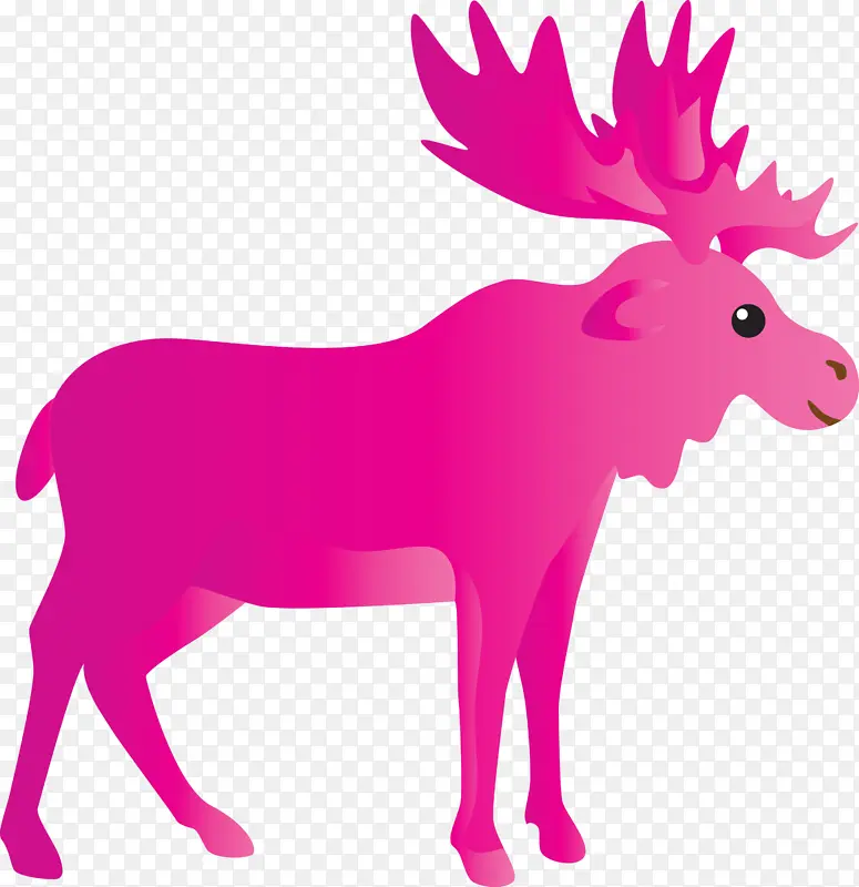 水彩画驯鹿 粉色 驼鹿