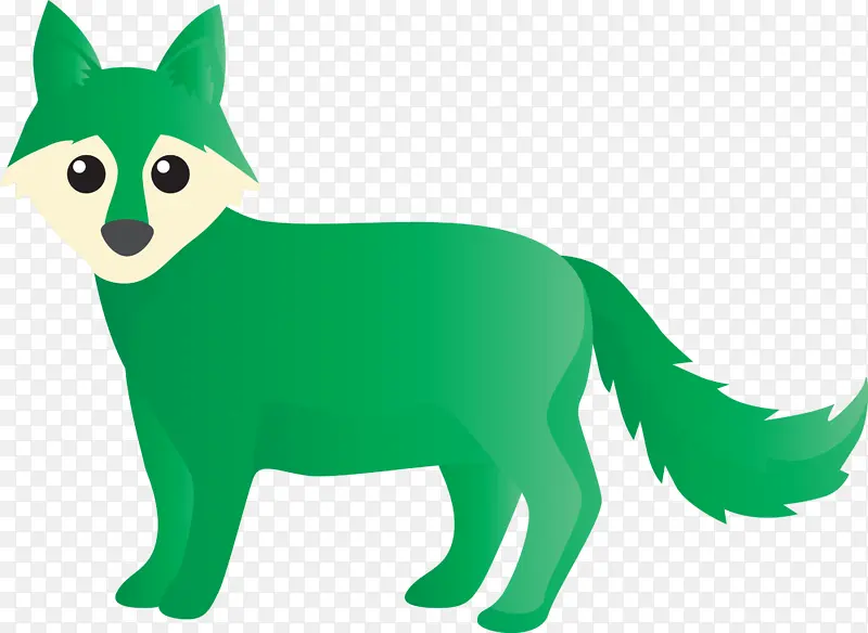 水彩狐狸 绿色 卡通